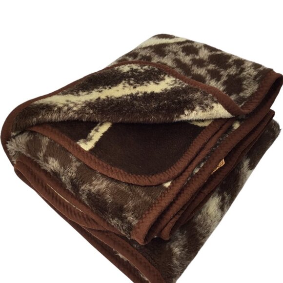 San Marcos Ryltex Mexico Reversible Blanket Cheetah Vintage Brown Cat Plush - Picture 8 of 12